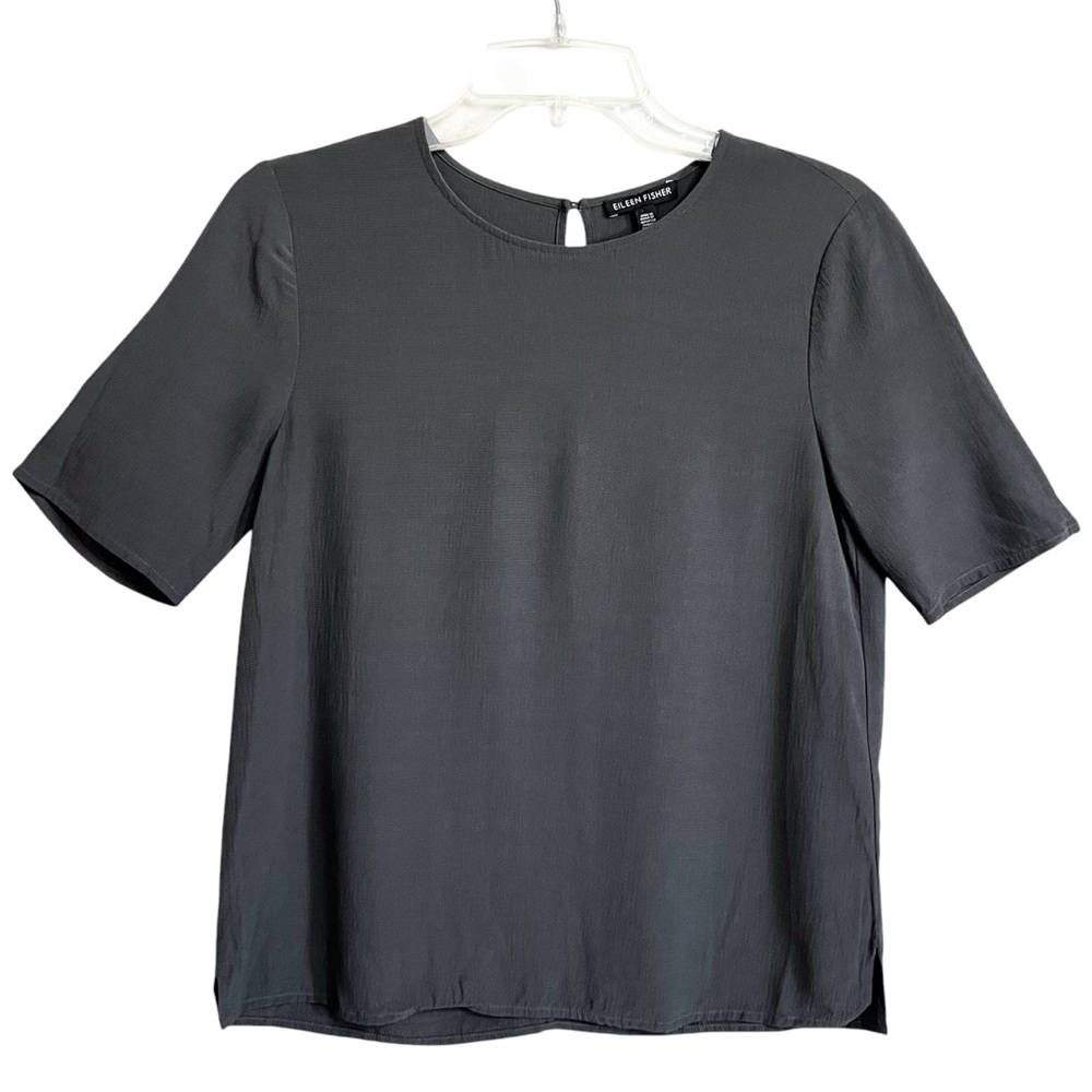 Eileen Fisher Minimalist Lyocell Blouse XXS Gray Elevated Staple Oversize Office